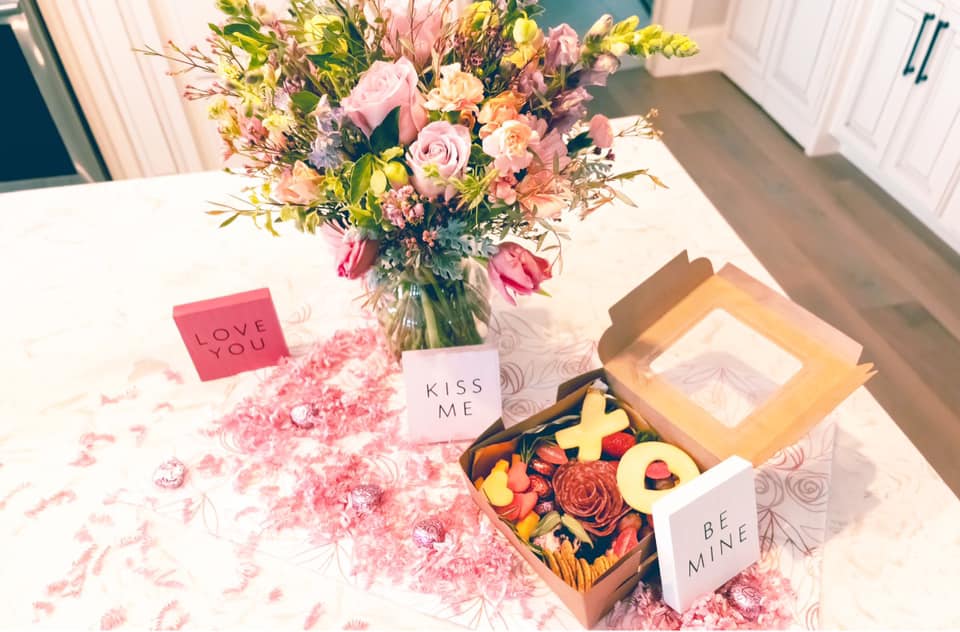 Flowers and charcuterie for Valentine's Day